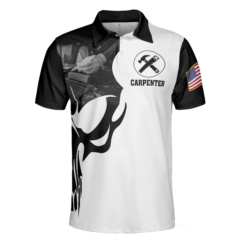 Carpenter Proud Skull Black And White American Flag Shirt Men's Polo Shirt S-5XL