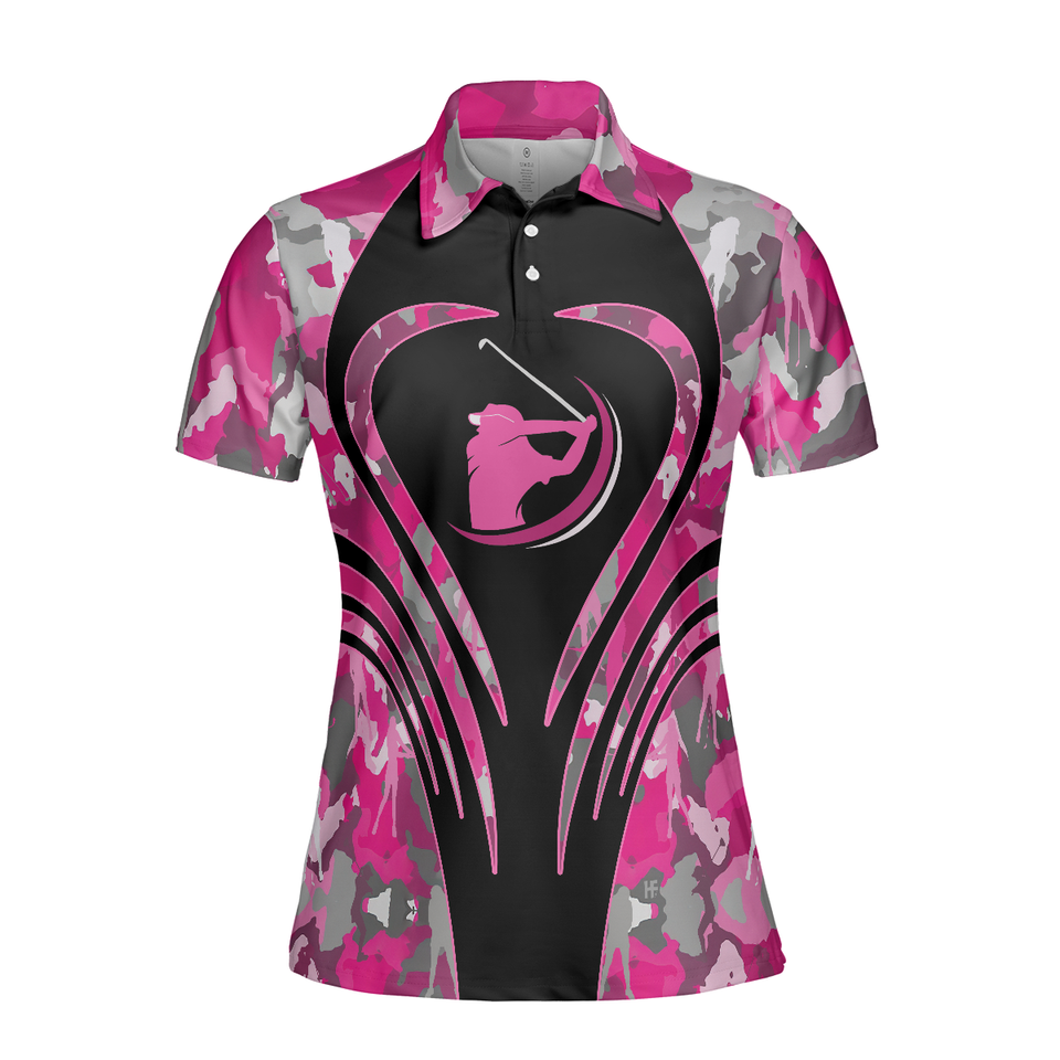 Golf Girl Pink Camouflage Pattern Unique Gift for Ladies Women's Polo Shirts S-5XL