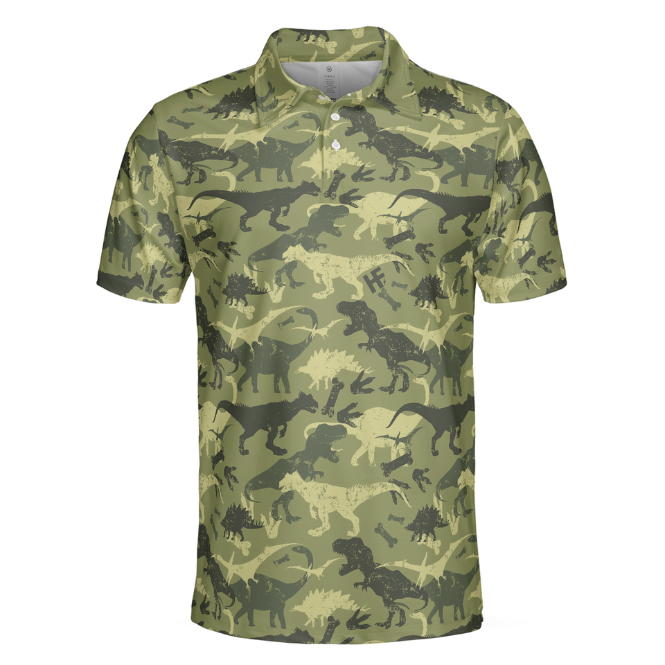 Camouflage Dinosaur Pattern Short Sleeve Camo Military Men's Polo Shirt