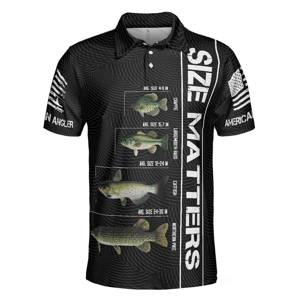 Funny Size Matters Stop Staring At My Bass American Flag Men's Polo Shirt