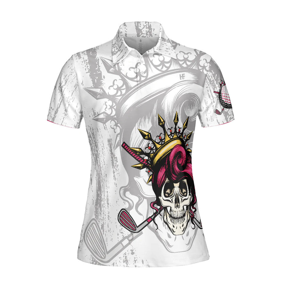 Black And White Skull Golf Cool Gift For Female Golfers Women's Polo Shirts S-5XL