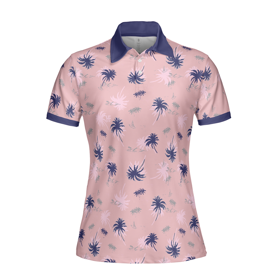 Tropical Palm Tree Pattern Golf Short Sleeve Women Polo Shirt S-5XL