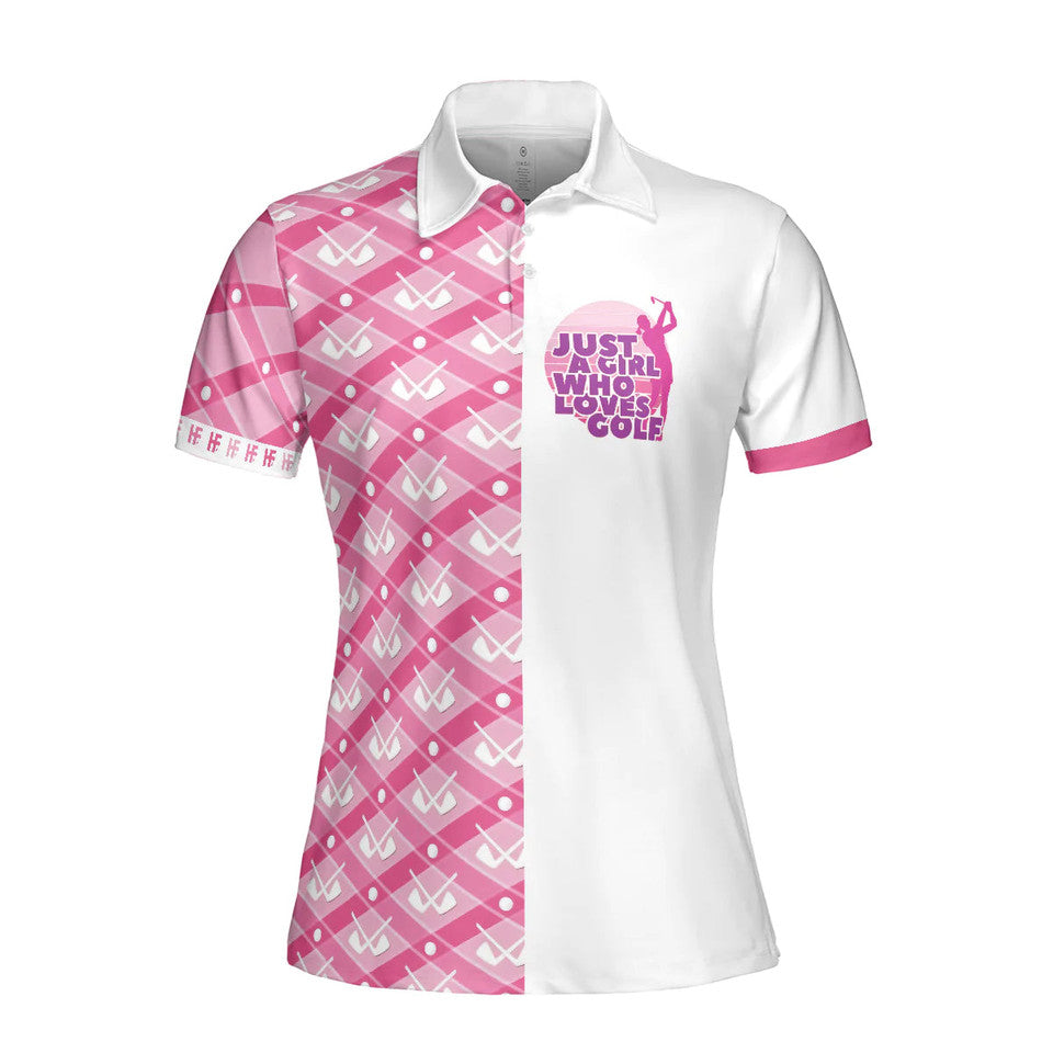 Pink Argyle Golf Clubs Pattern Just A Girl Who Loves Women's Polo Shirts S-5XL