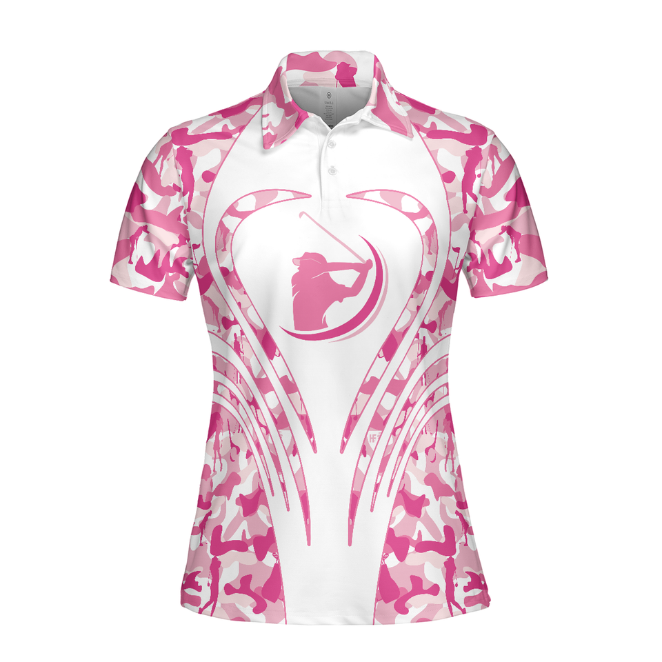 White Pink Camouflage Golf Gift Idea Thinning Layout Women's Polo Shirts S-5XL