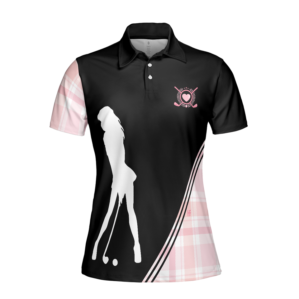 Golf Girl Black and Pink Plaid Pattern Golf Shirt Women Polo Shirt S-5XL