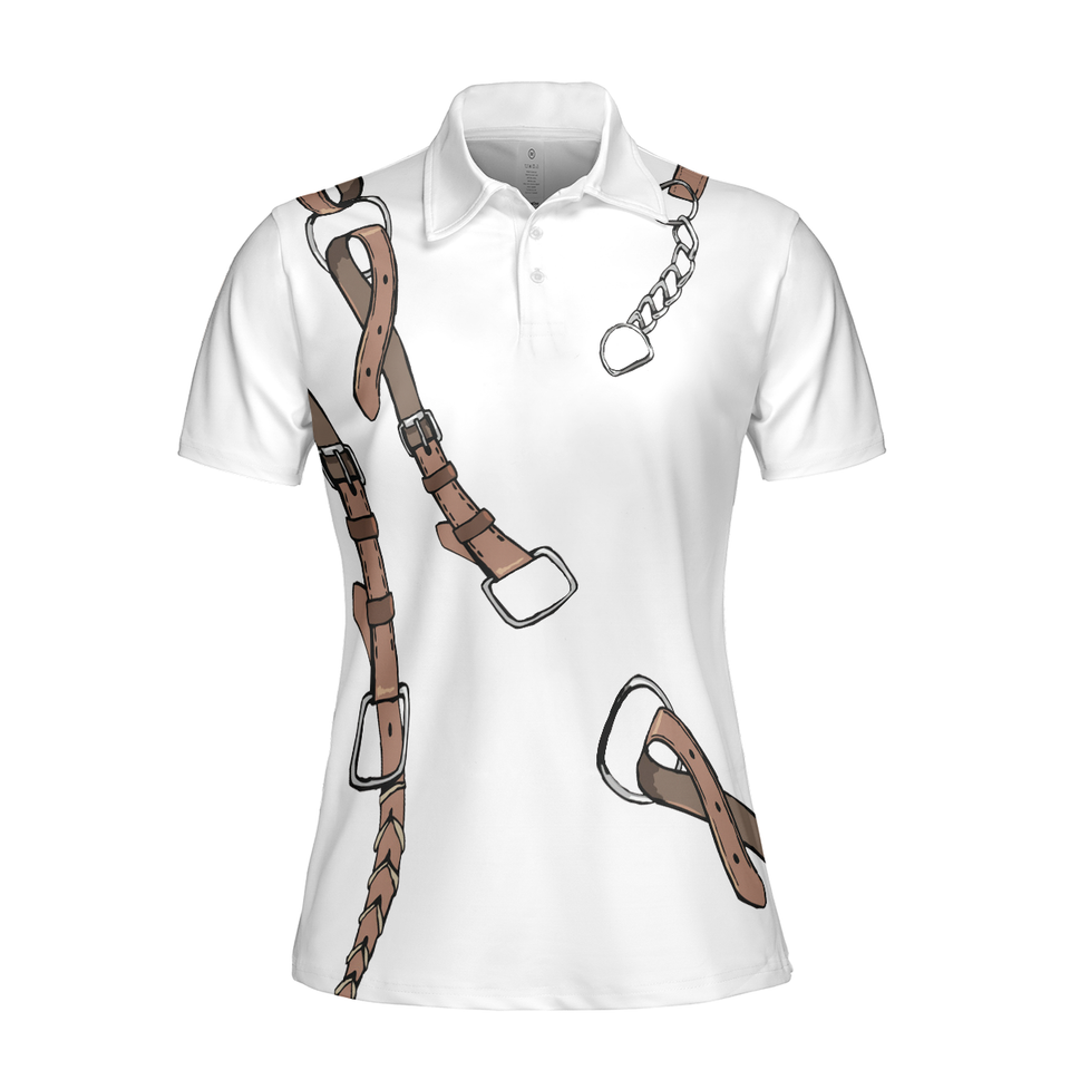 Bridle Print White Short Sleeve Golf Shirt for Ladies Women's Polo Shirts S-5XL