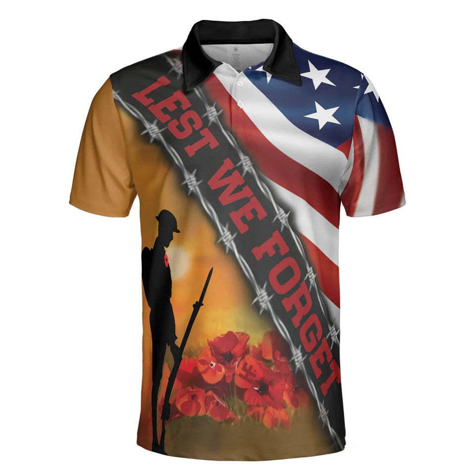 Cool American Flag Veteran Shirt Lest We Forget Gift Idea Men's Polo Shirt S-5XL