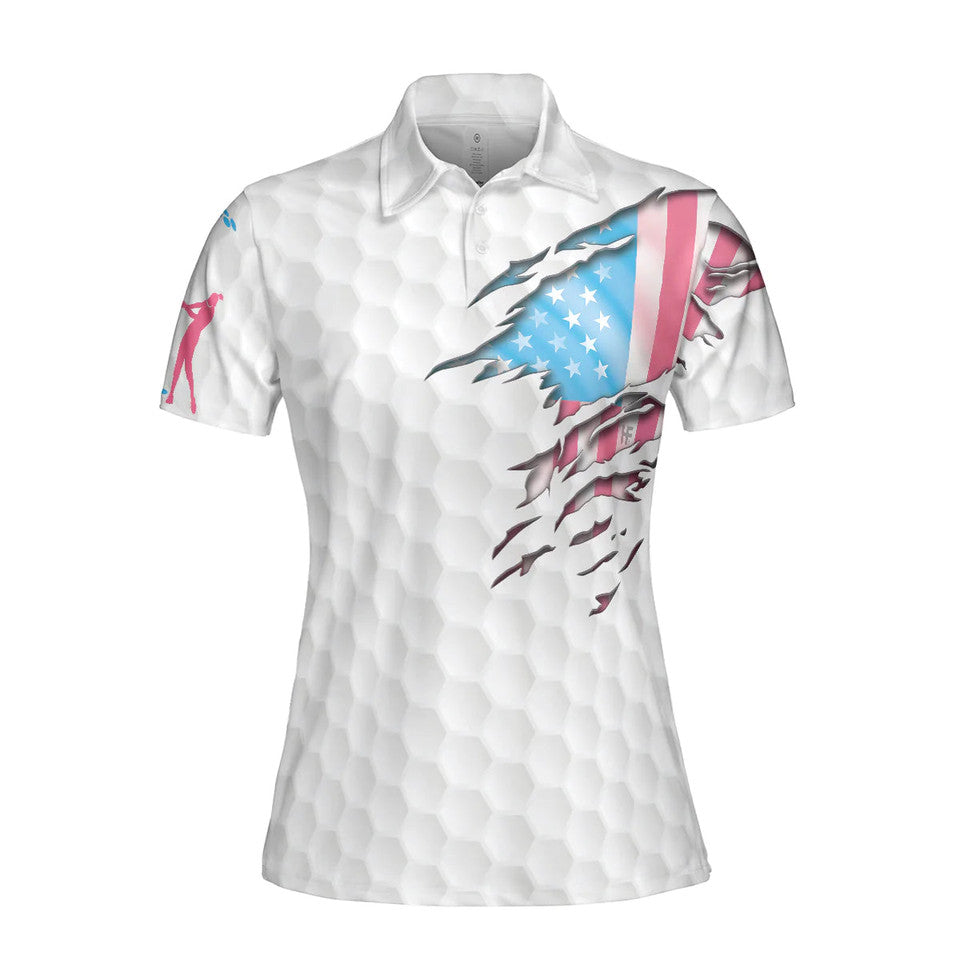 Golf Balls Pattern American Flag Just A Girl Loves Golf Women's Polo Shirts S-5XL