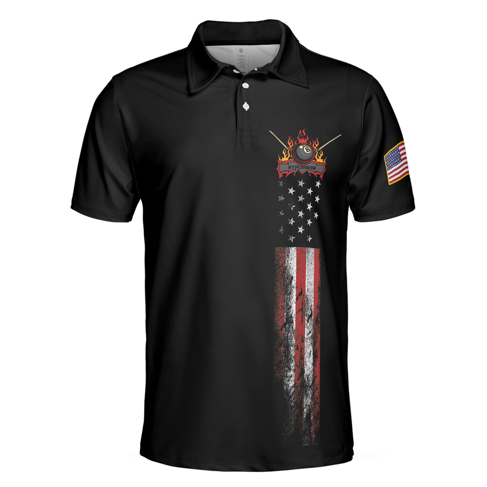 Dark Theme 8-Ball Wet Paint Skull Shirt American Flag Men's Polo Shirt S-5XL