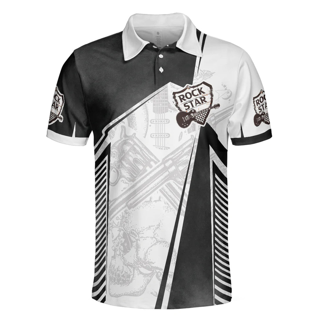 Black And White Guitar Let's Rock Freedom Life Old School Men's Polo Shirt S-5XL