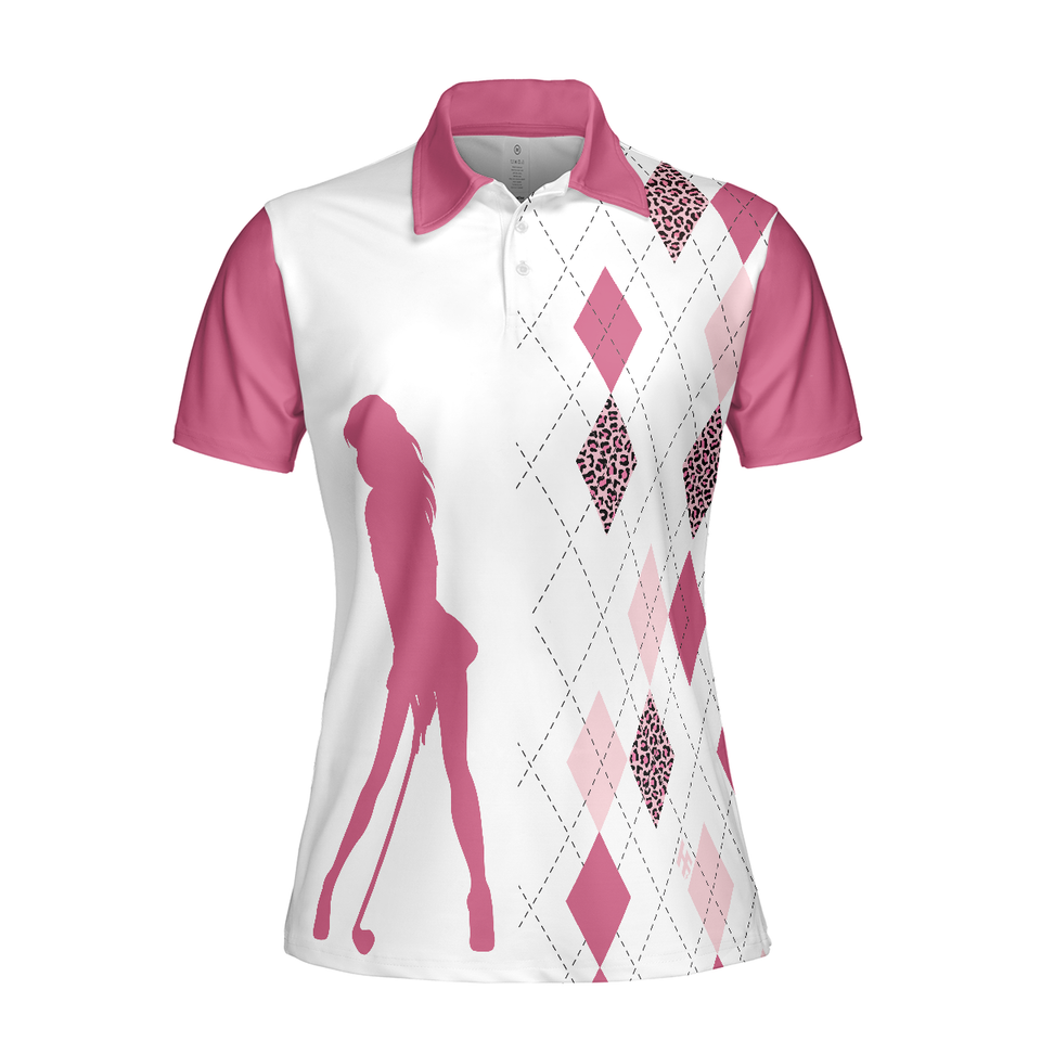 Funny Talk Birdie To Me Pink Argyle Leopard Golf Gift For Women's Polo Shirts S-5XL