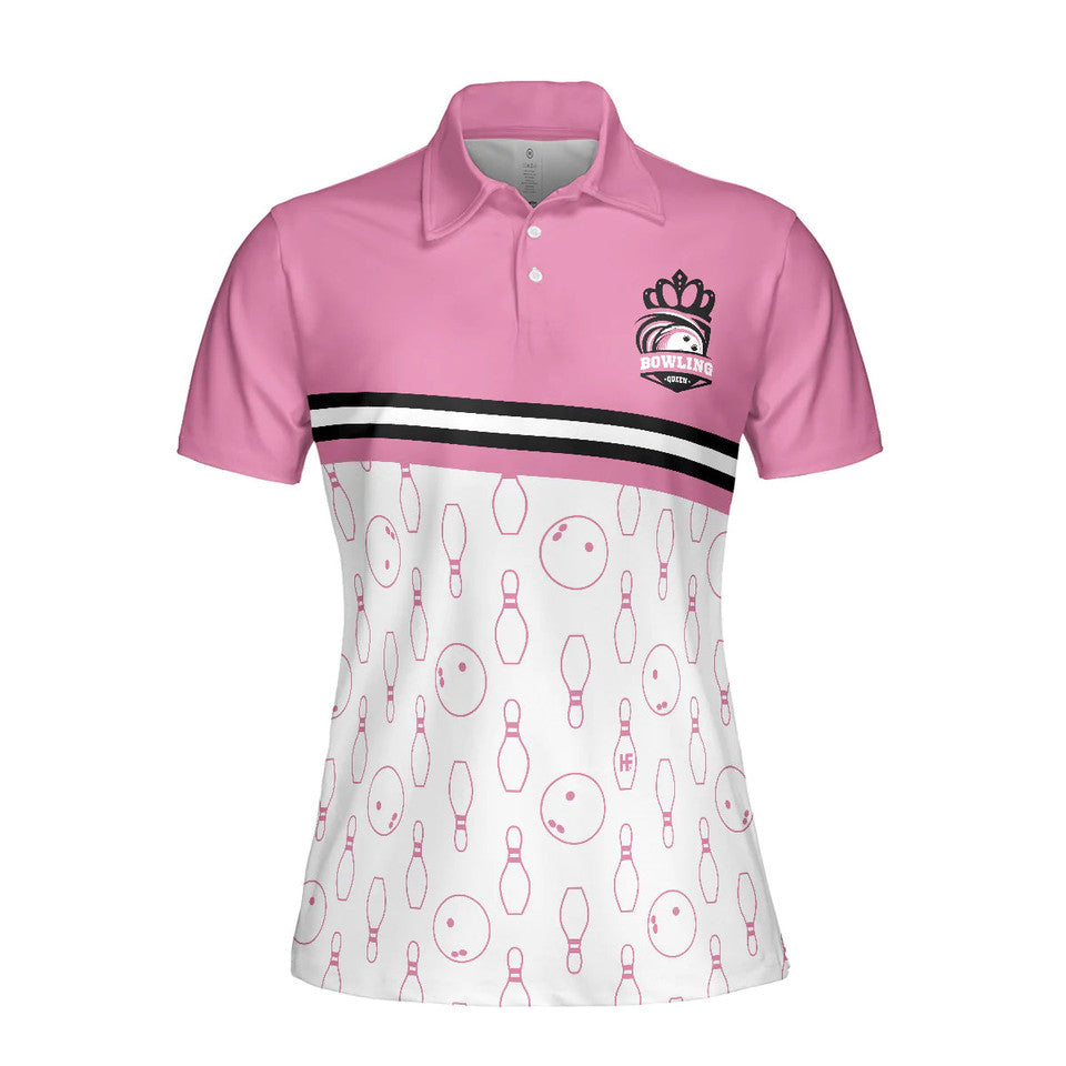 Pink Ball And Pin Pattern Sassy Bowling Girl For Ladies Women's Polo Shirts S-5XL