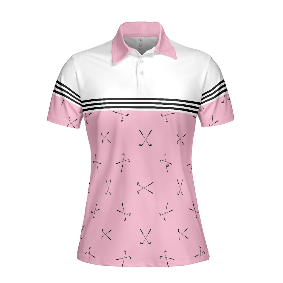 Pink Golf Short Sleeve Shirt With Golf Club Pattern Women's Polo Shirts S-5XL