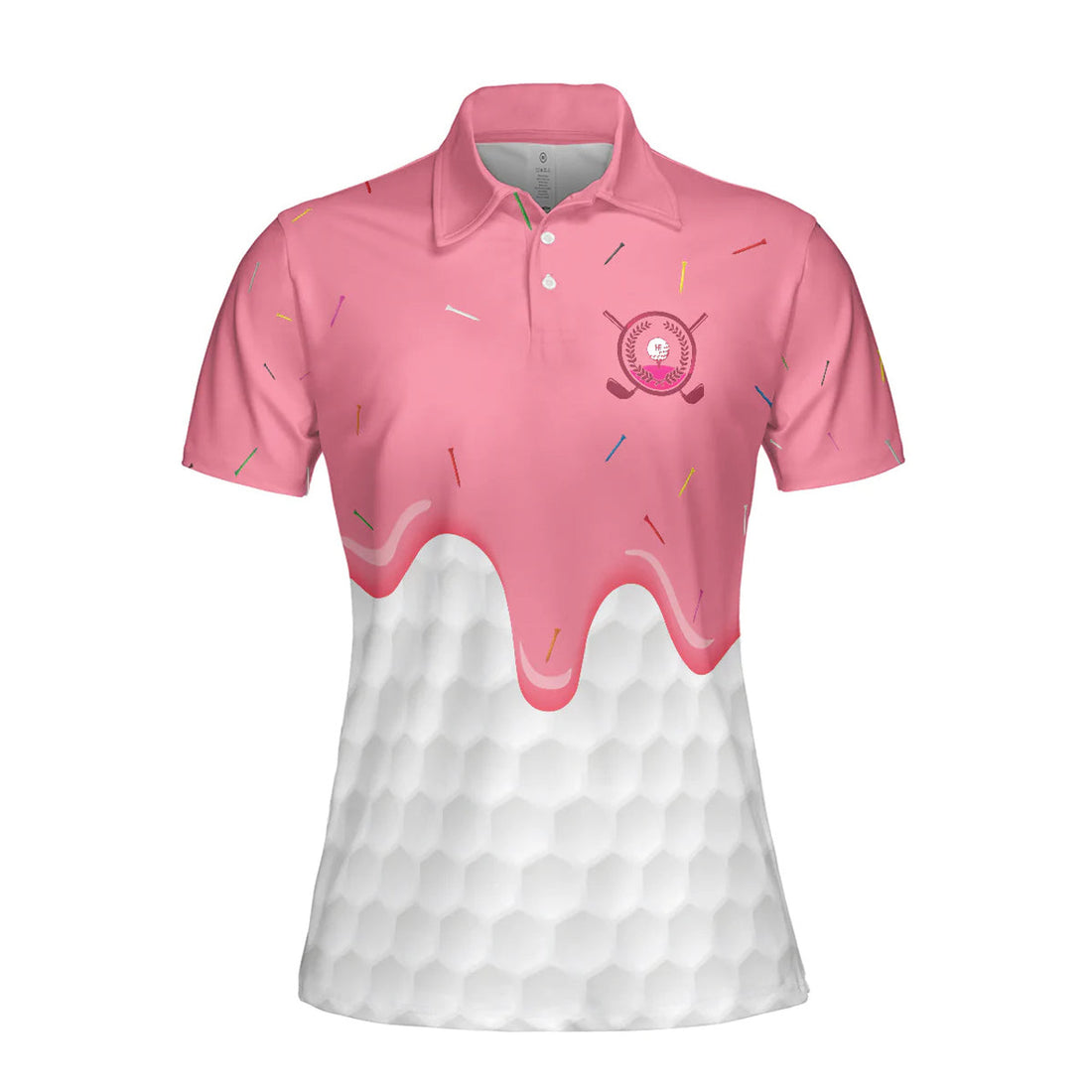 White And Pink Golf Ice Cream Melting On Ball Cone For Women's Polo Shirts S-5XL