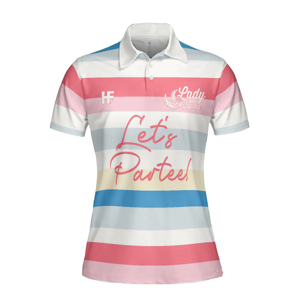 Girl Golf Let's Partee Shirt Horizontal Line Pattern Women's Polo Shirts S-5XL