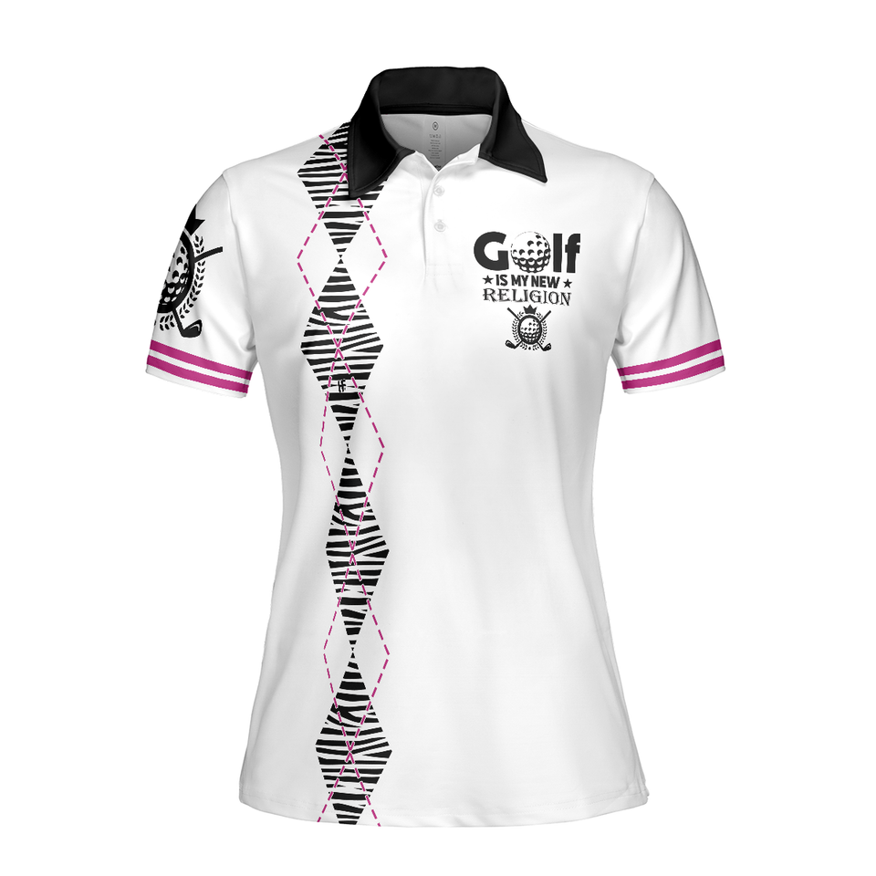 Golf Is My New Religion Zebra Argyle Golf For Ladies Gift Women's Polo Shirts S-5XL