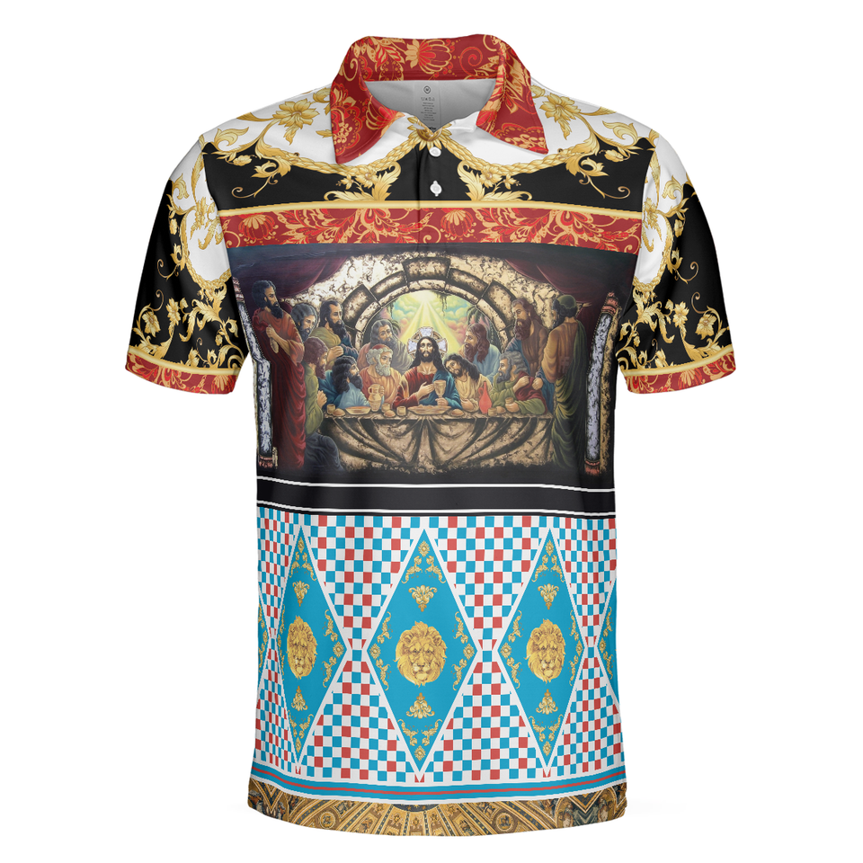 Luxury Brocade Shirt The Last Supper Renaissance Pattern Men's Polo Shirt S-5XL