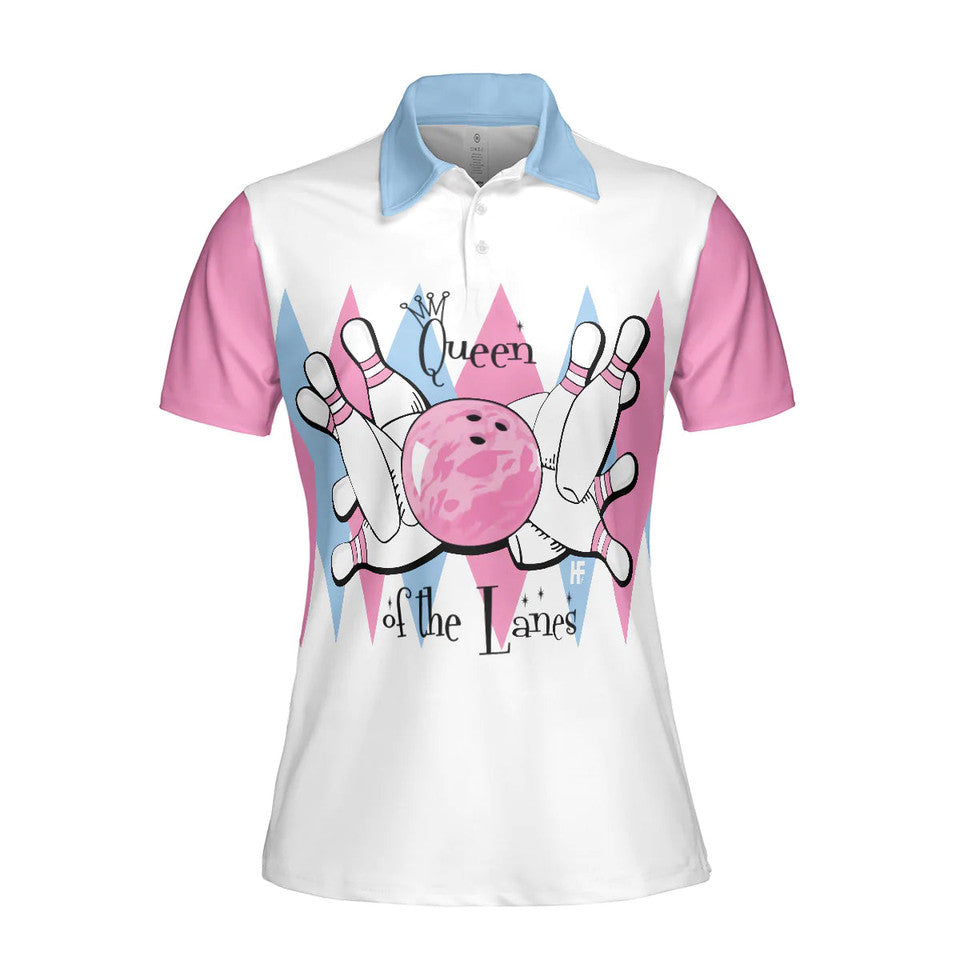 Queen Of The Lanes Pink And Blue Bowling Shirt Women Polo Shirt S-5XL