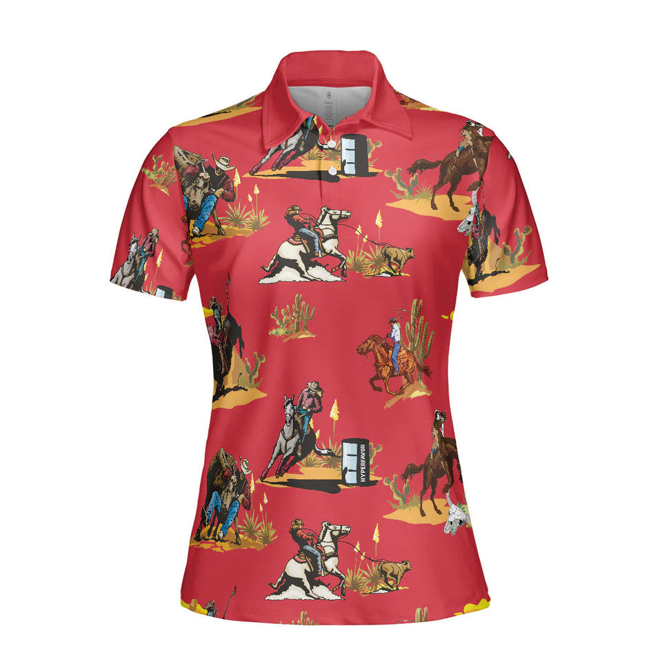 Rodeo Seamless Pattern Red Cowboy with Sleeves for Female Women's Polo Shirts S-5XL