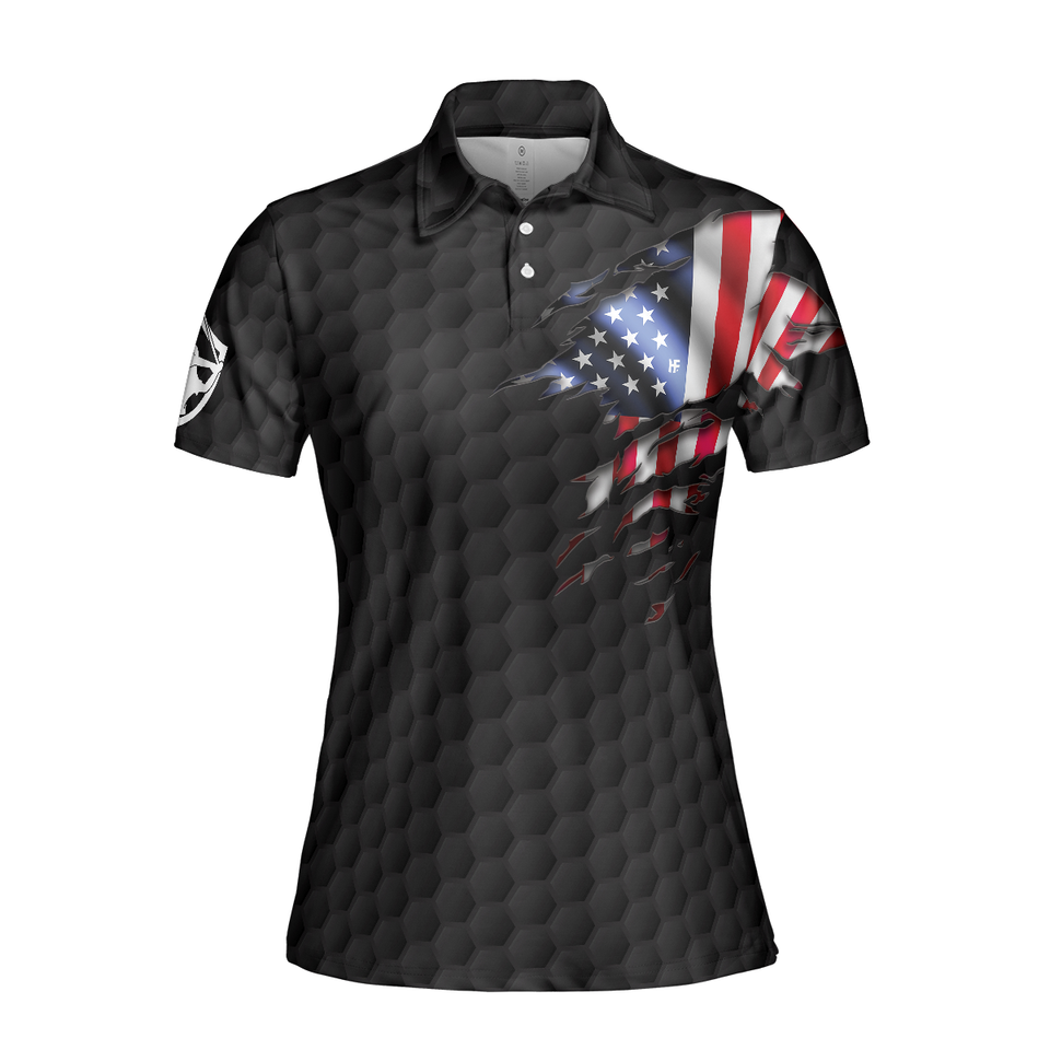 American Women Golfer Black Version Golf Short Sleeve Women Polo Shirt, American Flag Ladies Golf Shirt, Gift For Golfers Women' s Polo Shirt S -5XL