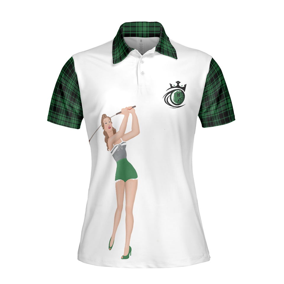 Don't Play Too Much Golf Green Plaid Pattern Women Polo Shirt S-5XL