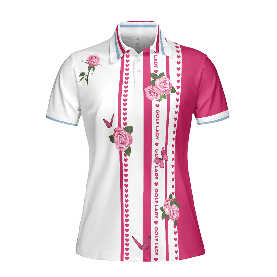 Vintage Style Golf for Ladies with Roses Floral Design Women's Polo Shirts S-5XL