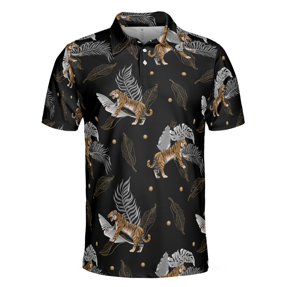Tiger With Palm Leaves Tropical Tiger Shirt Short Sleeve Men's Polo Shirt