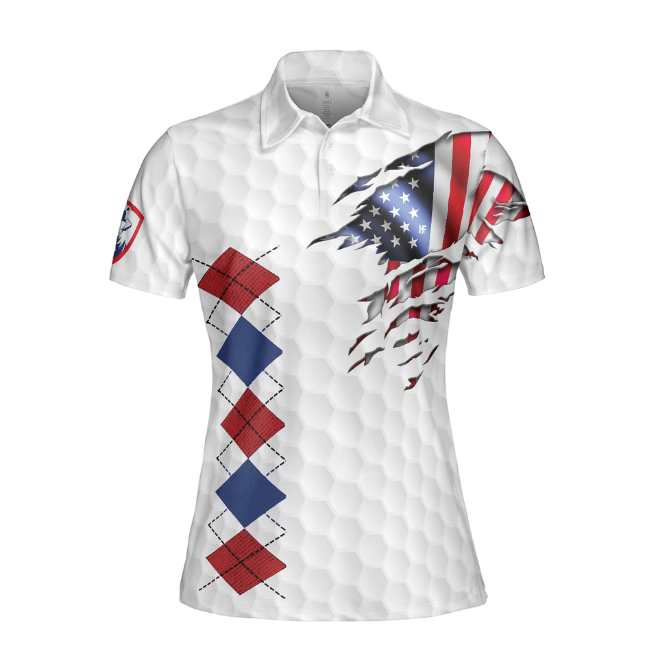 American Flag Argyle Golf Best Gift Idea for Patriotic Women's Polo Shirts S-5XL