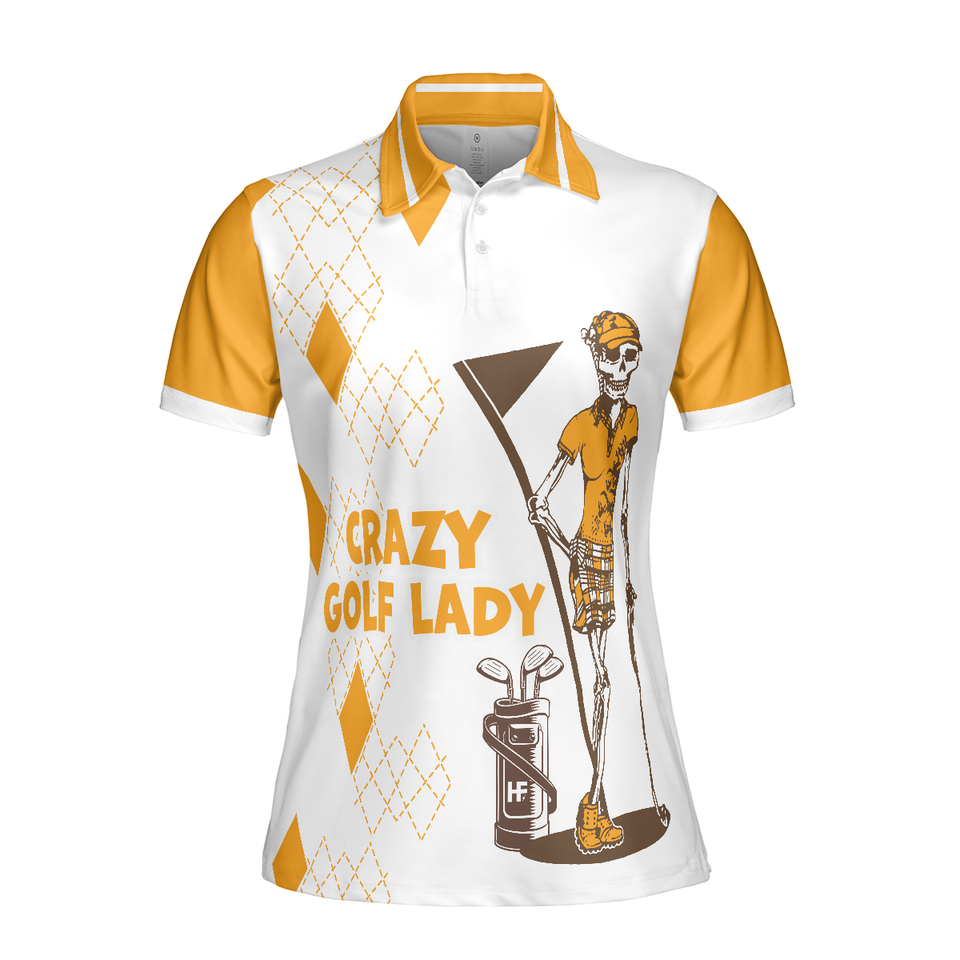 Crazy Golf Lady White Yellow Golf Shirt Women Polo Shirt S-5XL