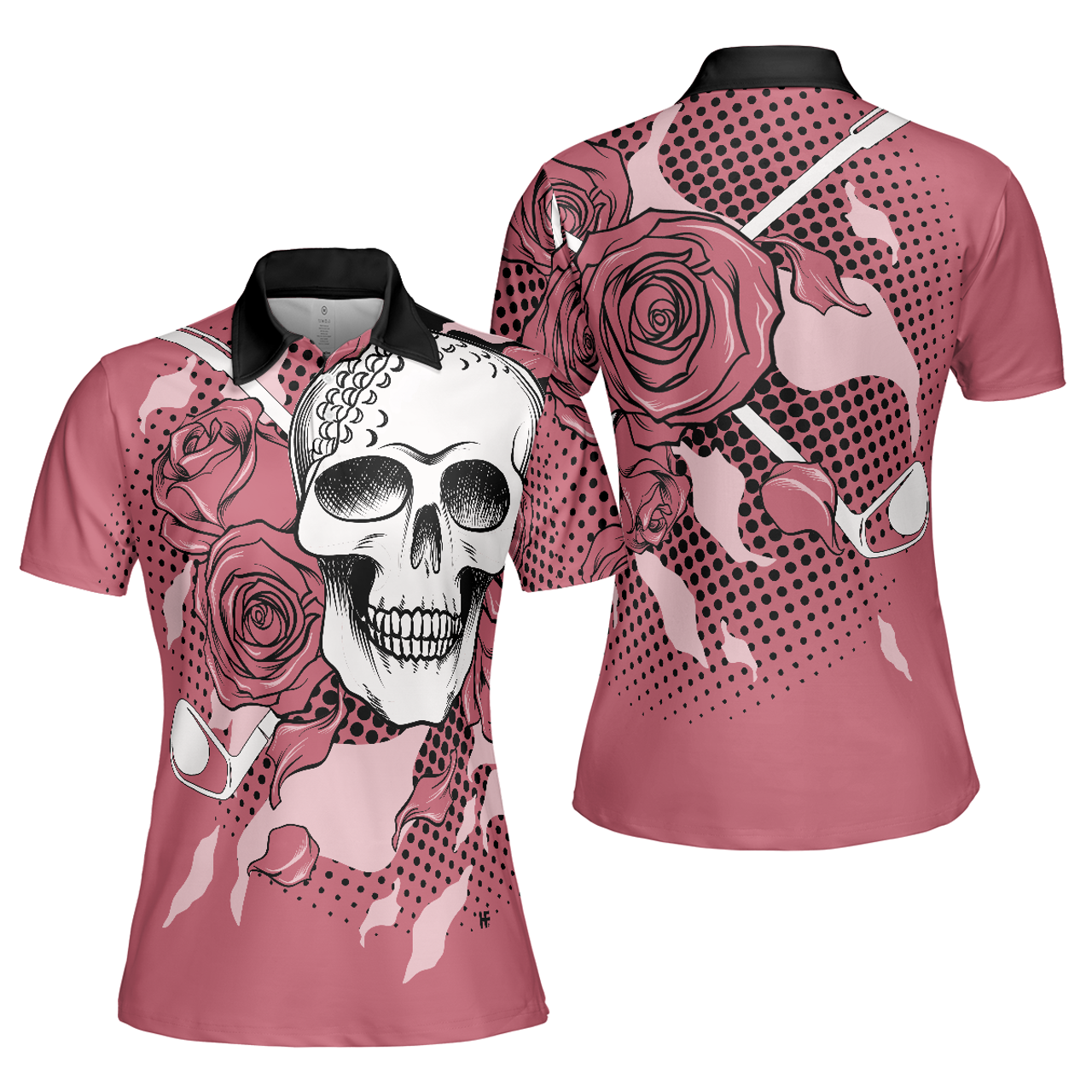 Golf Pink Skull Ladies Short Sleeve Rose Golf For Ladies Women's Polo Shirts S-5XL