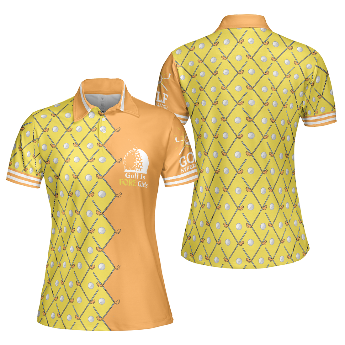 Golf Is Fore Girls Yellow Argyle Cool Gift Women Polo Shirt S-5XL
