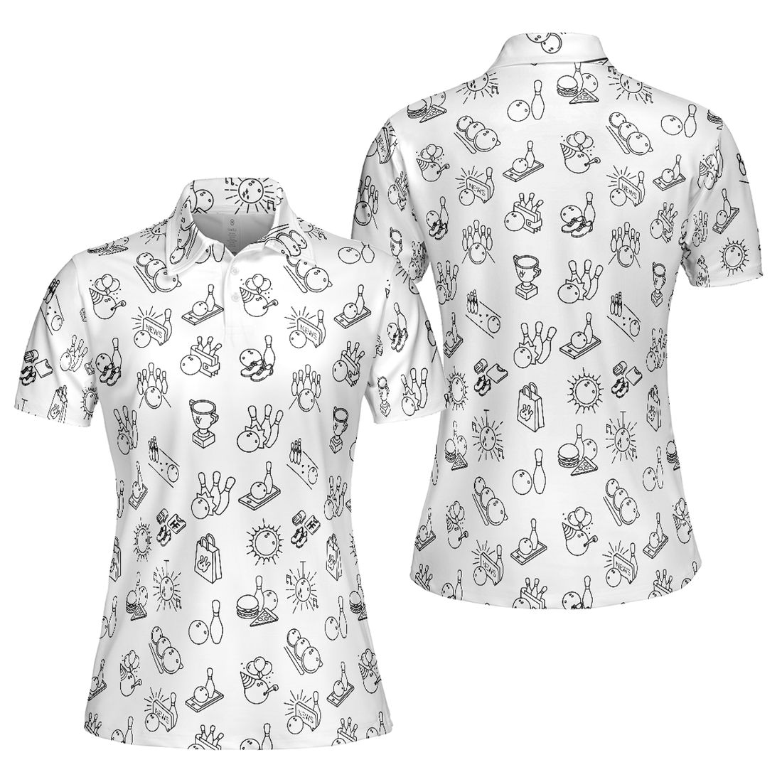 Bowling Pattern Short Sleeve Women Polo Shirt Cool Bowling Gift Women Polo Shirt S-5XL