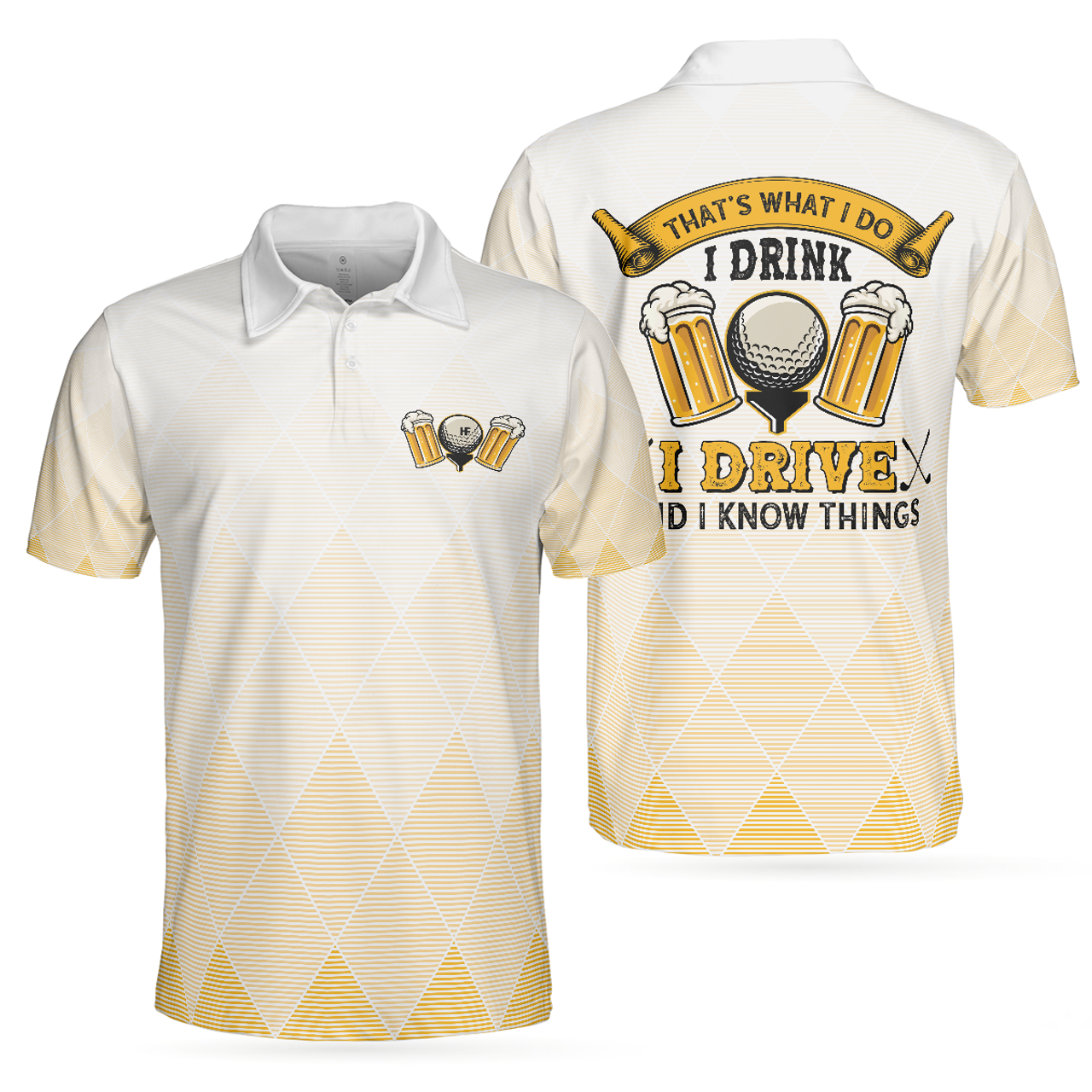 Funny I Golf And I Know Things Argyle Pattern Men's Polo Shirt S-5XL
