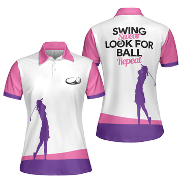 Swing Swear Look For Ball Repeat Golf Polo Shirt White Pink Women Polo Shirt S-5XL