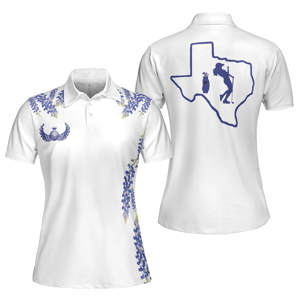 Elegant Bluebonnet Flower Texas Golf Ladies White Women's Polo Shirts S-5XL