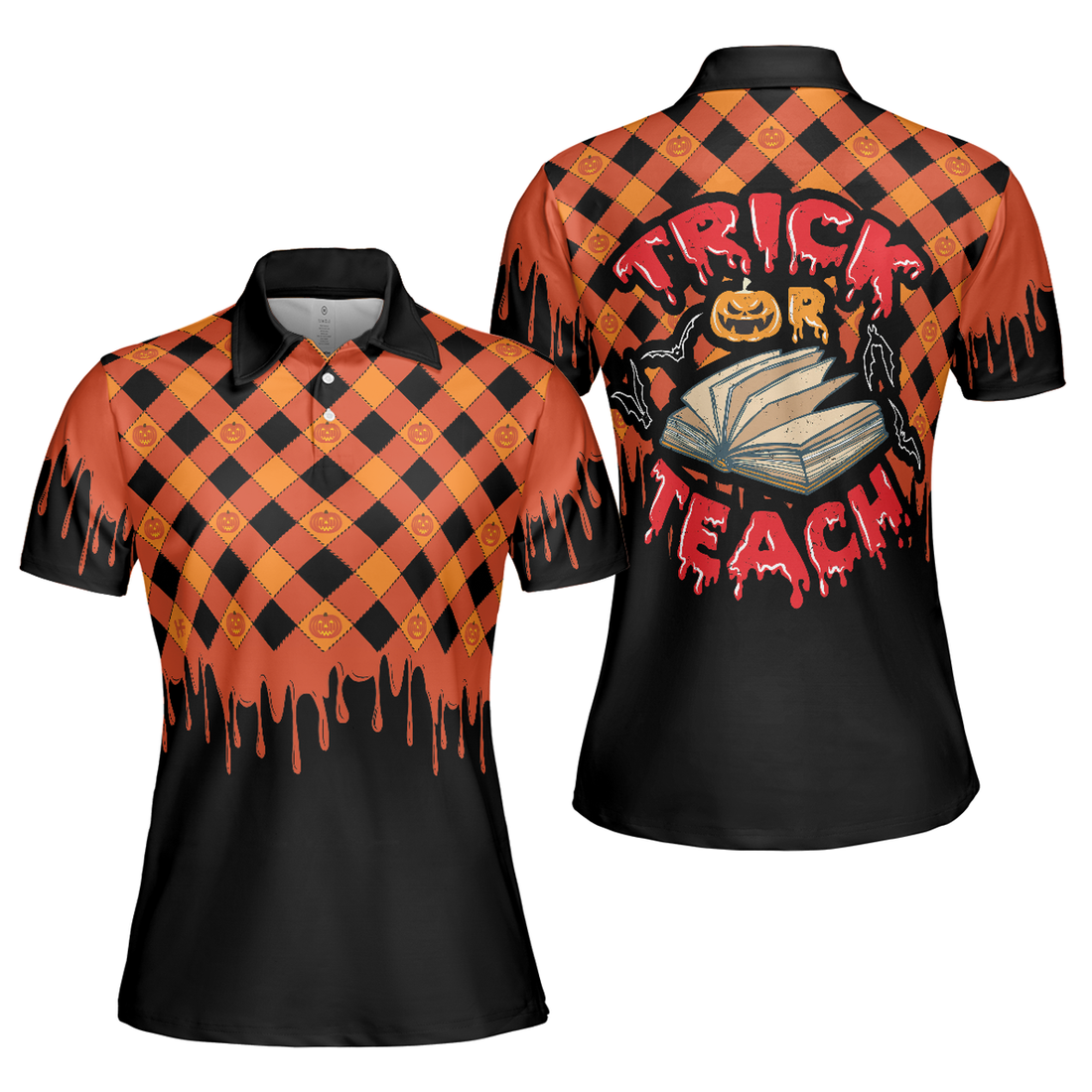 Trick or Teach Short Sleeve Women Polo Shirt Halloween Gift Women Polo Shirt S-5XL