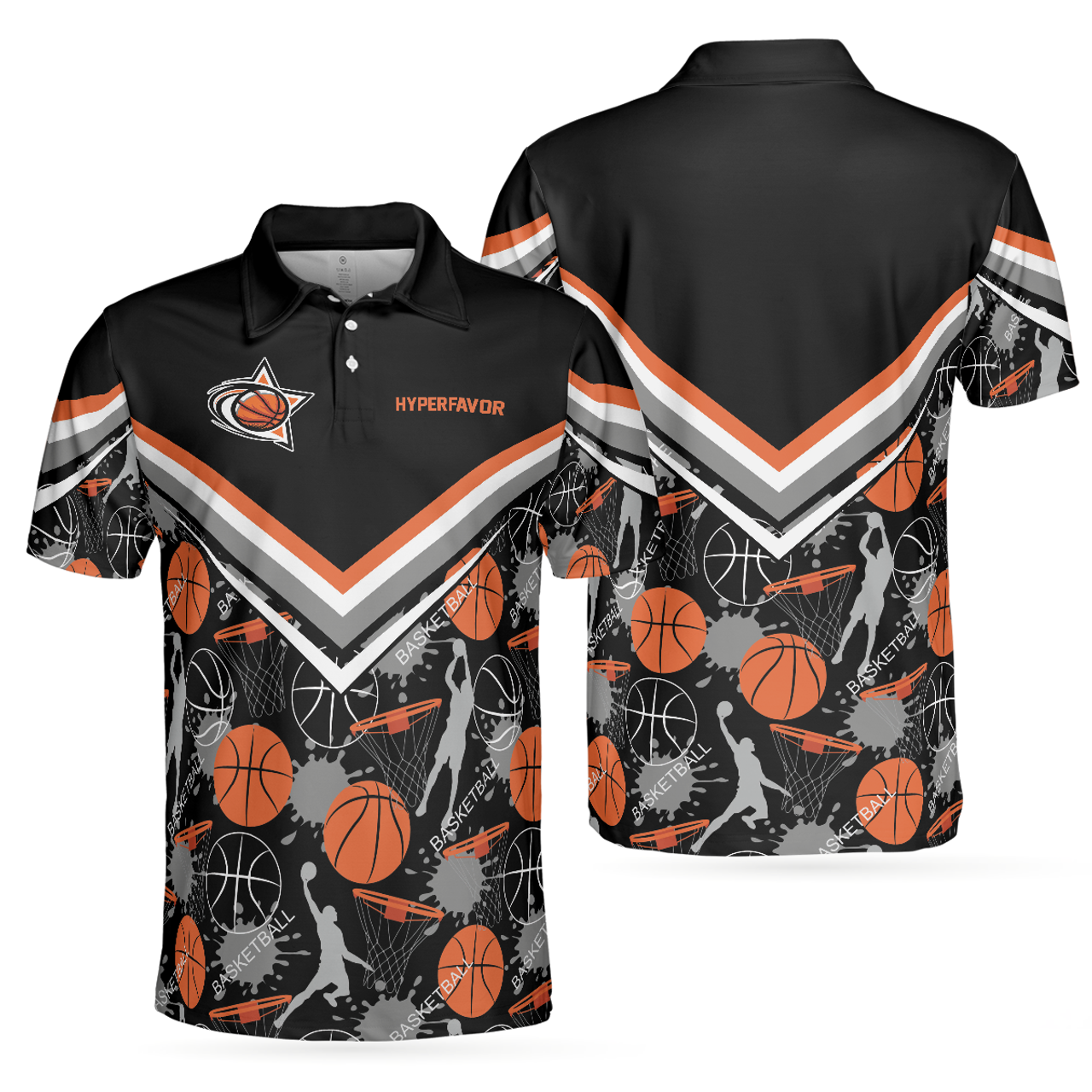 Basketball Pattern Black Polo Shirt for Basketball Lovers Men's Polo Shirt S-5XL