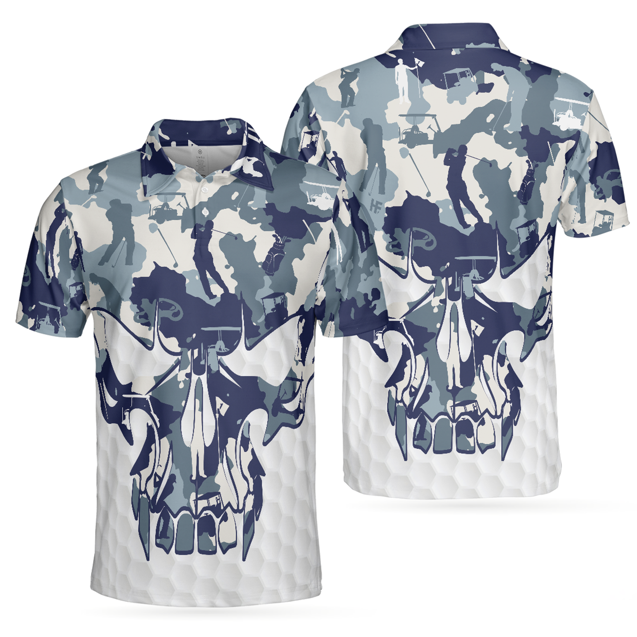 Blue And White Camouflage Skull Golf Set Short Sleeve Men's Polo Shirt