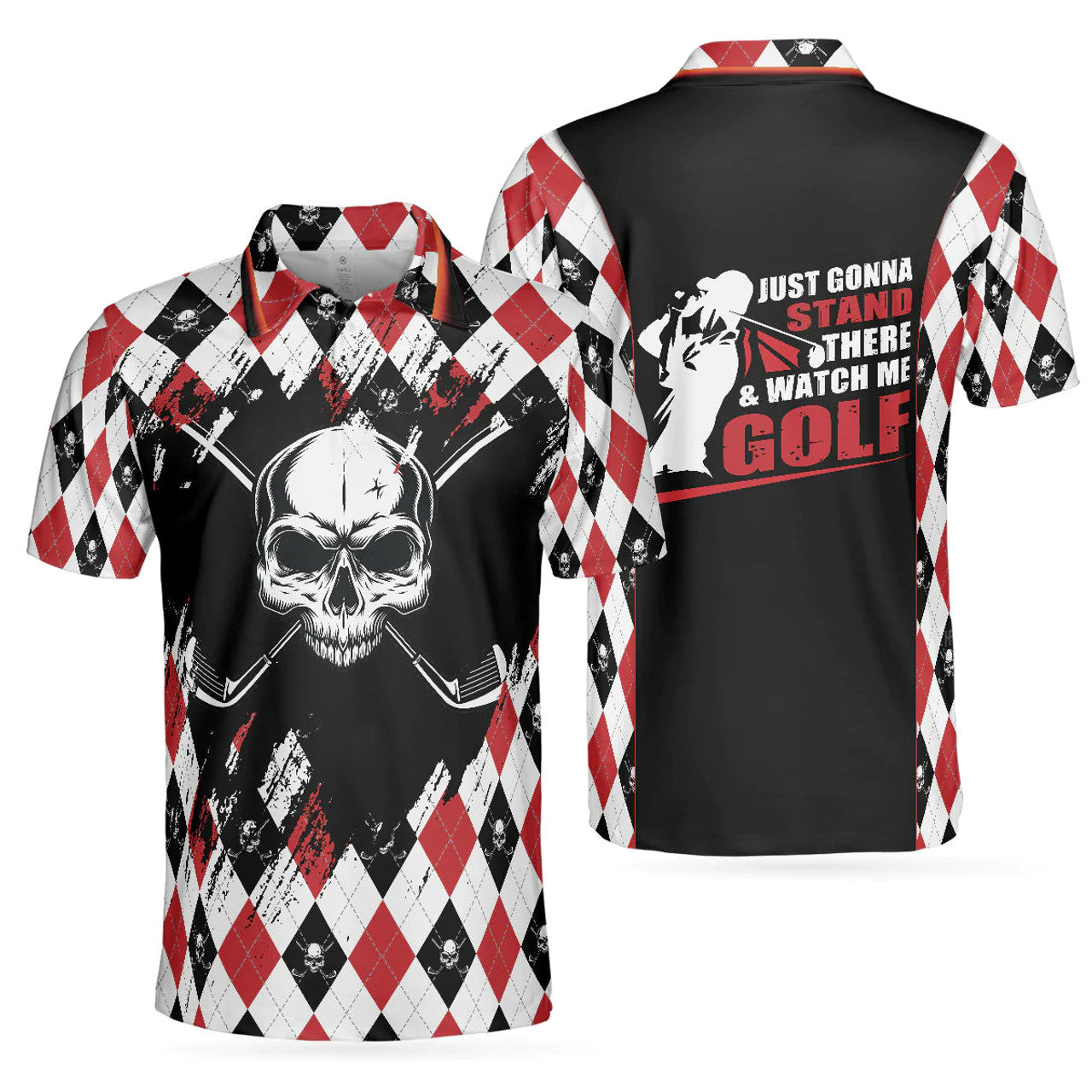 Argyle Skull Golf Shirt Just Gonna Stand There Men's Polo Shirt S-5XL