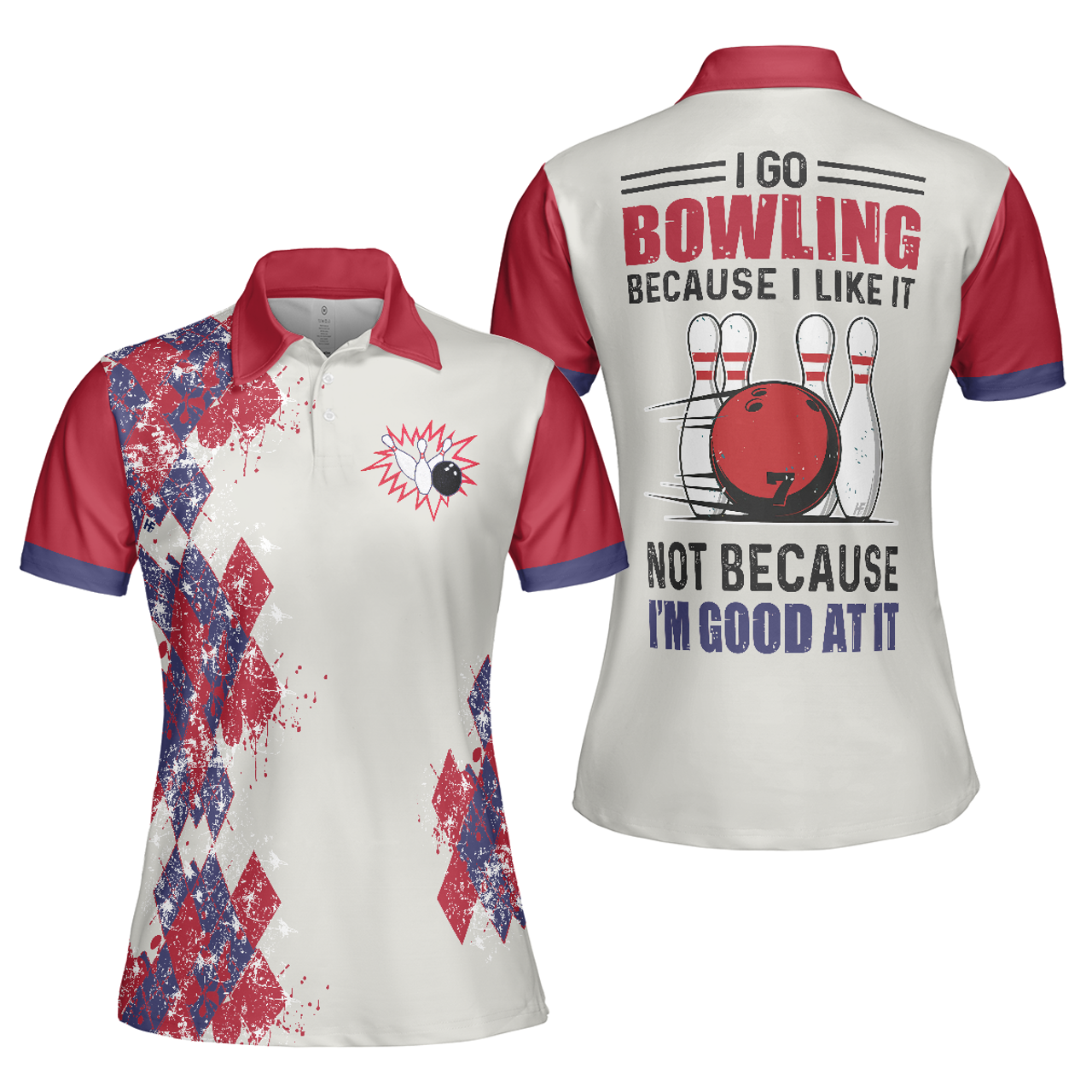 I Go Bowling Because I Like It Short Sleeve Argyle Pattern Women's Polo Shirts S-5XL