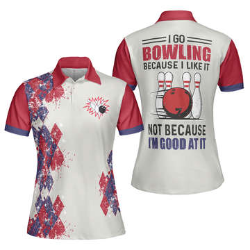 I Go Bowling Because I Like It Short Sleeve Argyle Pattern Women's Polo Shirts S-5XL
