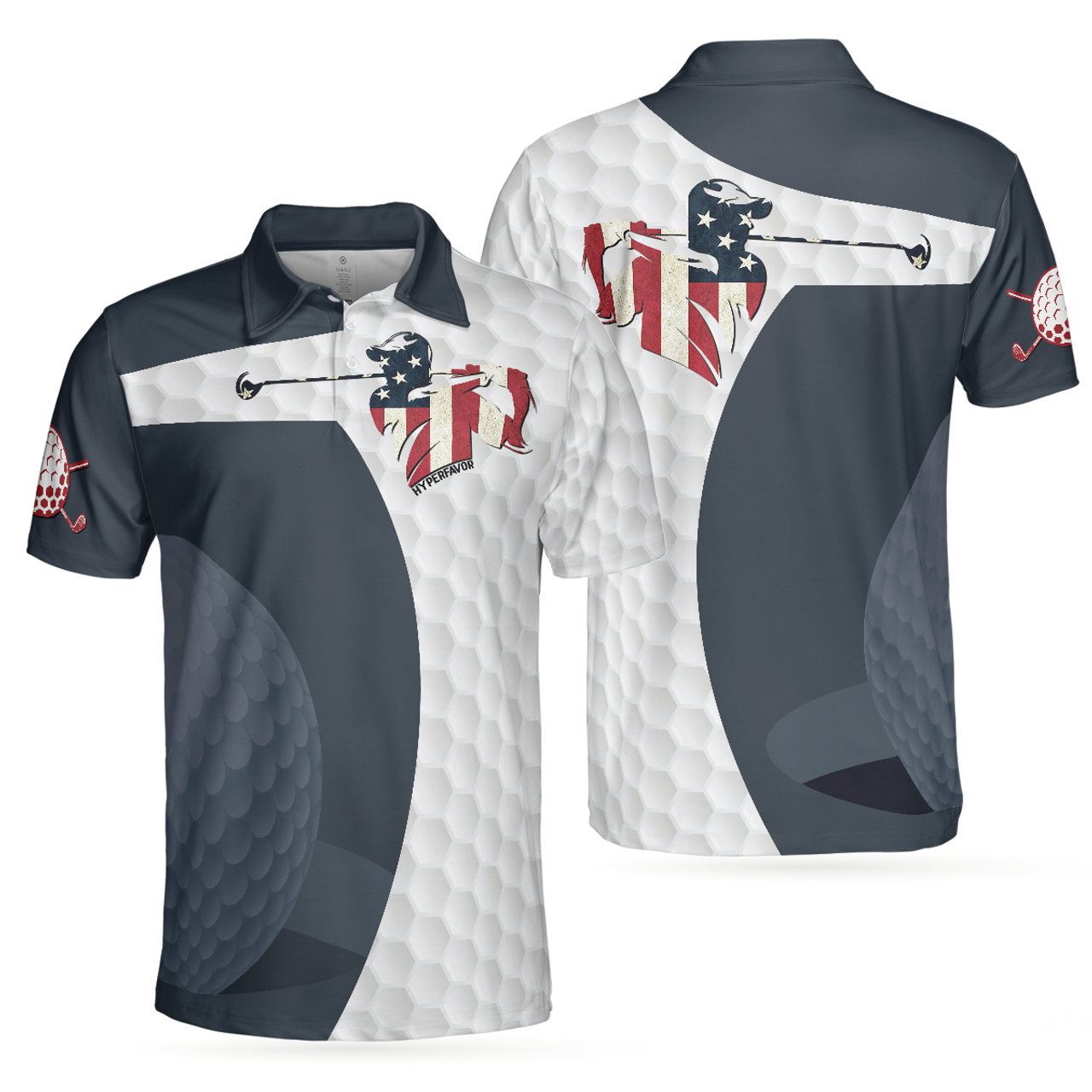 Patriotic Golf Swing American Flag Ball Texture Gift Men's Polo Shirt S-5XL