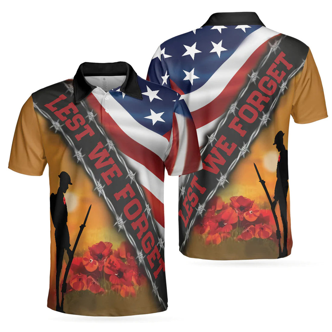 Cool American Flag Veteran Shirt Lest We Forget Gift Idea Men's Polo Shirt S-5XL