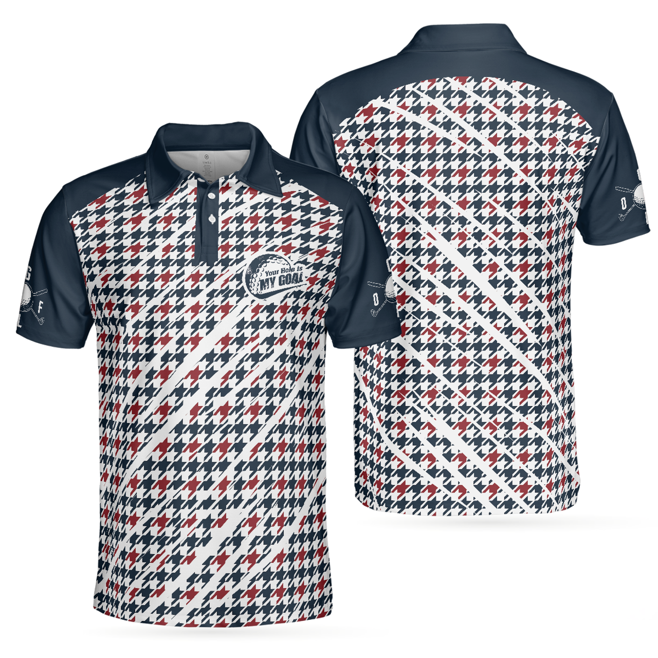 Trendy Houndstooth Golf Shirt Best Gift Your Hole Is My Goal Men's Polo Shirt