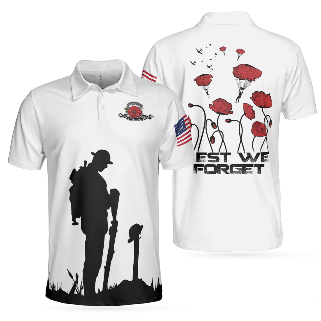 US Veteran Lest We Forget American Flag Shirt Men's Polo Shirt S-5XL