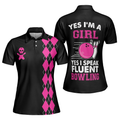 Yes I'm A Girl I Speak Fluent Bowling Skull Sleeve Women's Polo Shirts S-5XL
