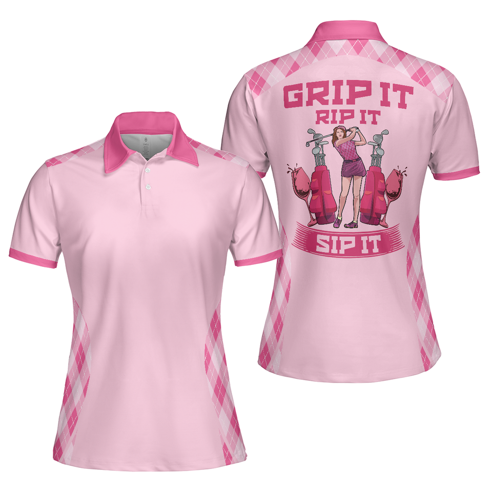Best Pink Golf Polo Shirt for with Argyle Pattern Women's Polo Shirts S-5XL