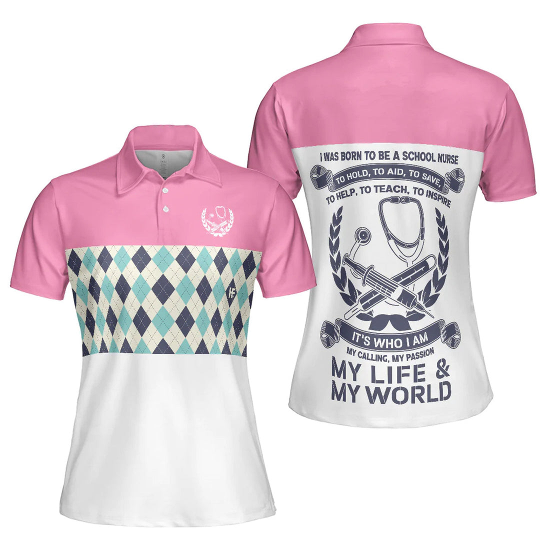 Argyle Pattern For Nurses I Was Born To Be A School Nurse Women's Polo Shirts S-5XL
