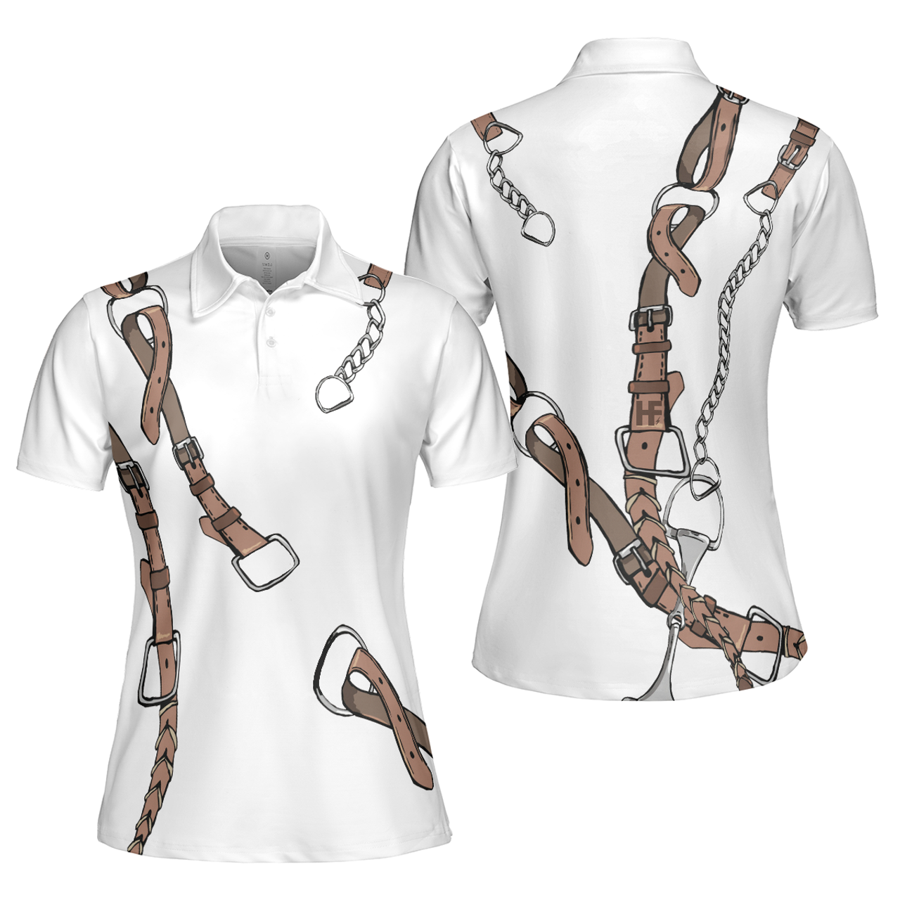 Bridle Print White Short Sleeve Golf Shirt for Ladies Women's Polo Shirts S-5XL