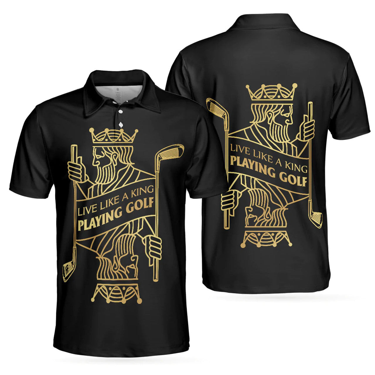 Live Like A King Playing Golf Black Luxury Poker Men's Polo Shirt S-5XL